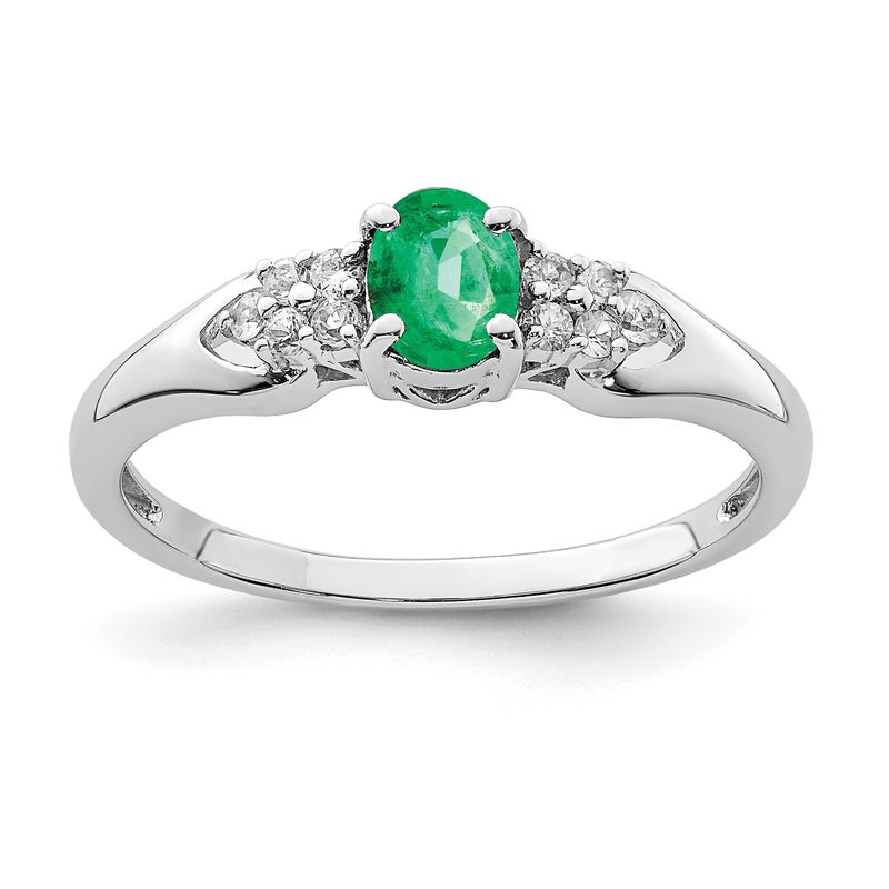 Sterling Silver Rhodium-plated Emerald and White Sapphire Ring 6.00