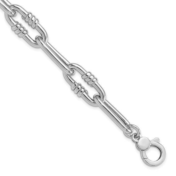 Sterling Silver Rhodium-Plated Hollow 8.5 in Paperclip Link With .5 inch Extension Bracelet