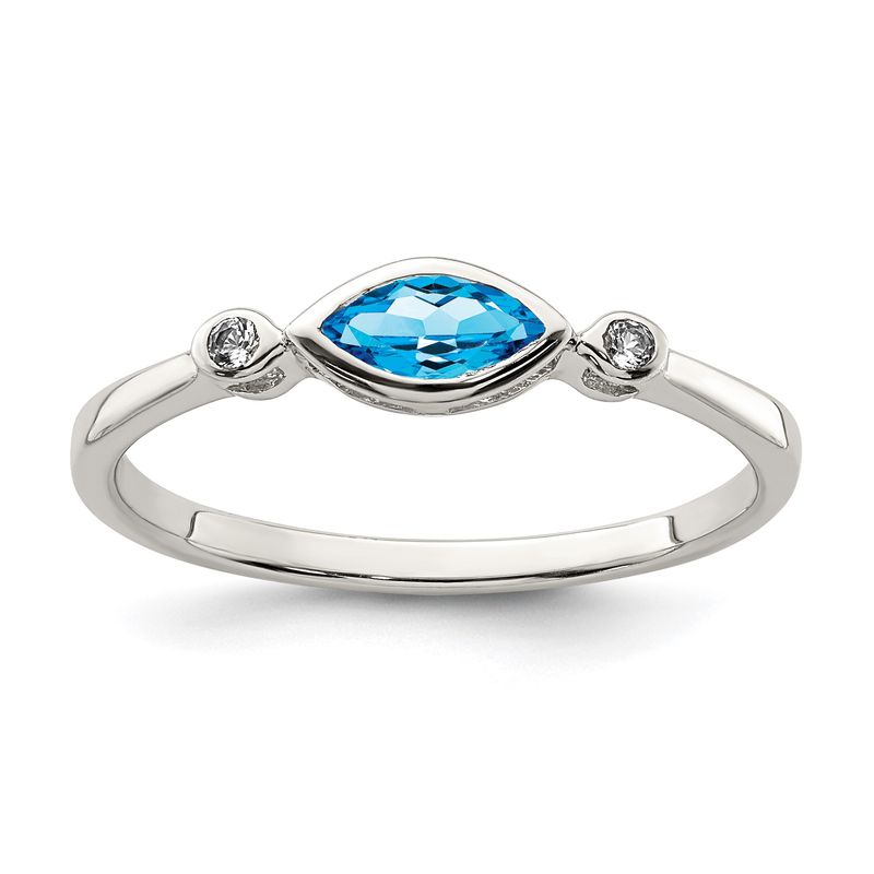 Sterling Silver Rhodium-plated Polished Blue Topaz/White Topaz Ring 7.00