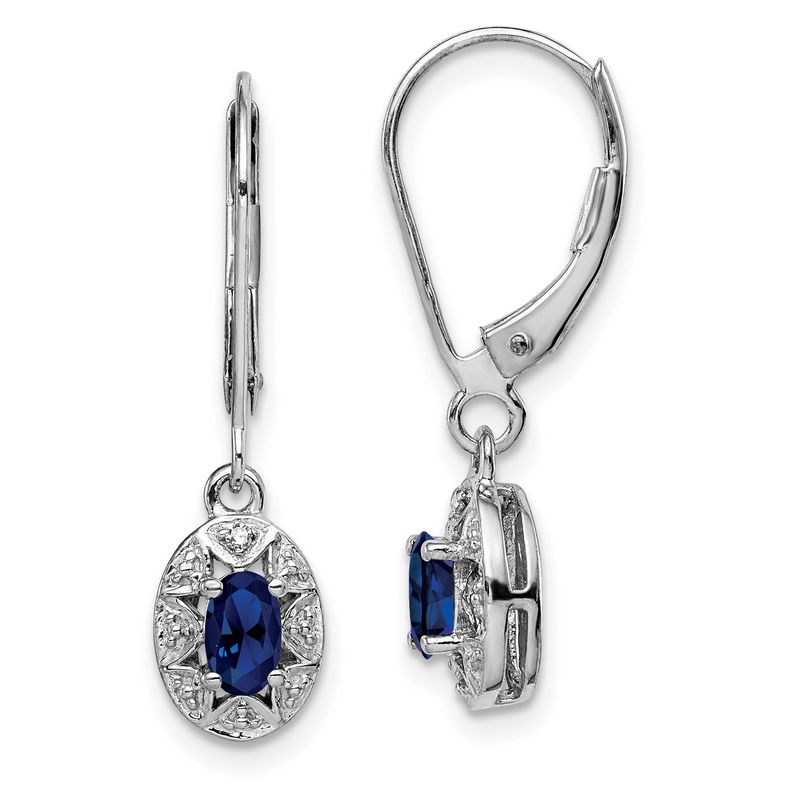 Sterling Silver Rhodium-plated Diam. &amp; Created Sapphire Earrings