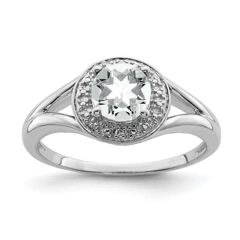 Sterling Silver Rhodium-plated Diam. &amp; White Topaz Ring 7.00