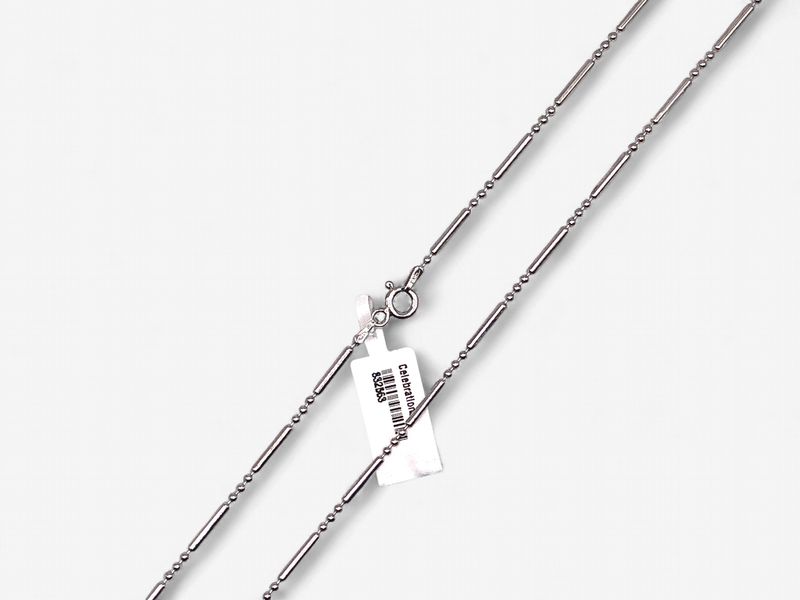 Sterling Silver 18in 1.4mm Bar and Bead Necklace