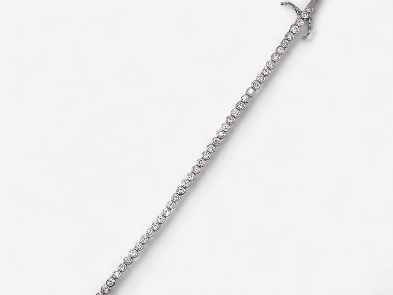 Sterling Silver 7in Bezel Set Round CZ Bracelet