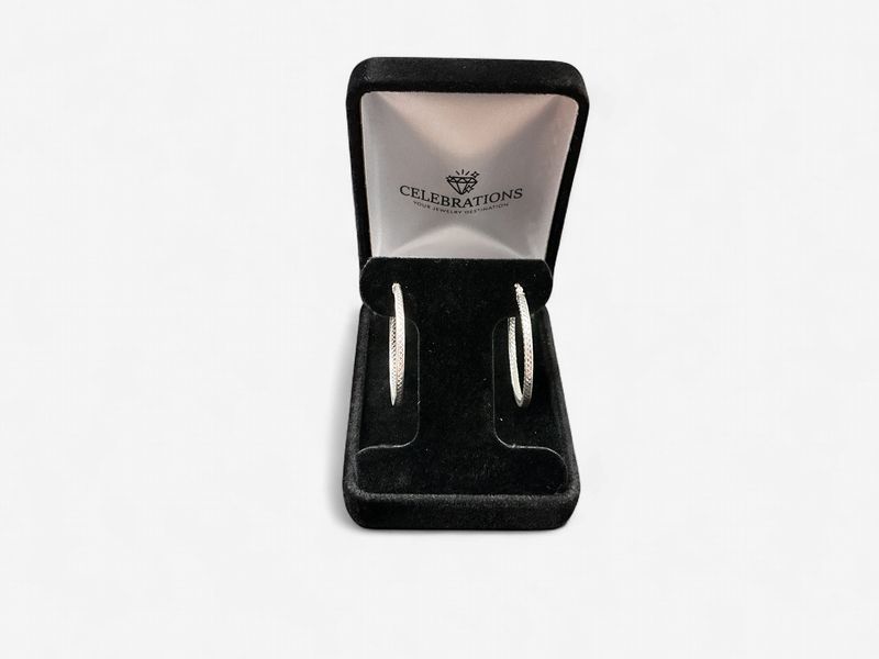 Sterling Silver Diamond Cut Squared Etched Hoops