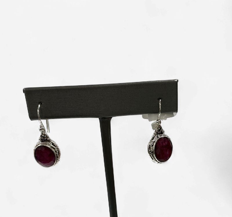 Sterling Silver Natural Ruby Dangle Earrings