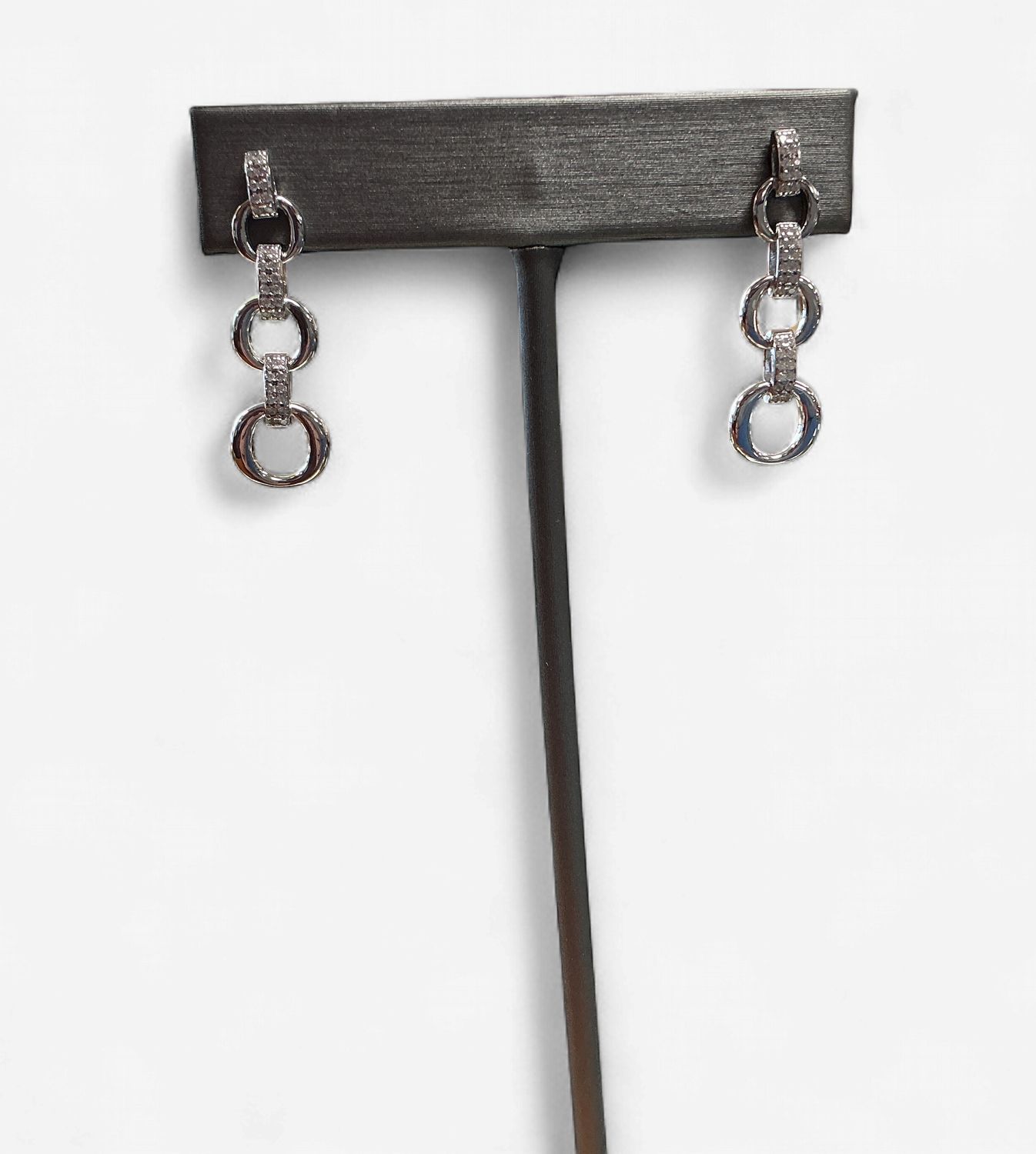Sterling Silver Micro Pave CZ Link Style Dangle Earring