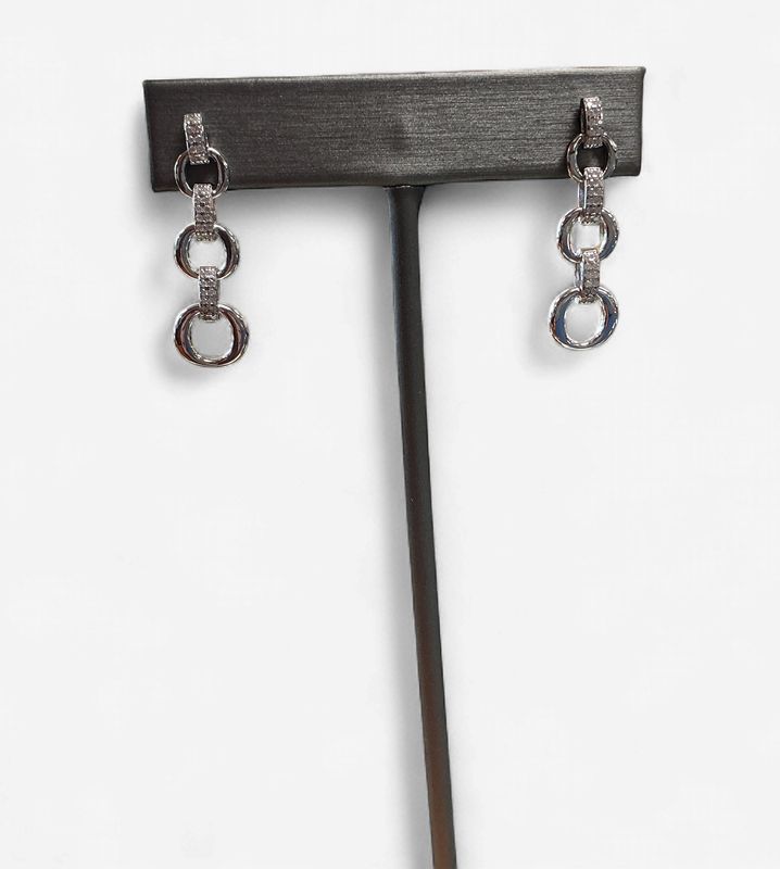 Sterling Silver Micro Pave CZ Link Style Dangle Earring