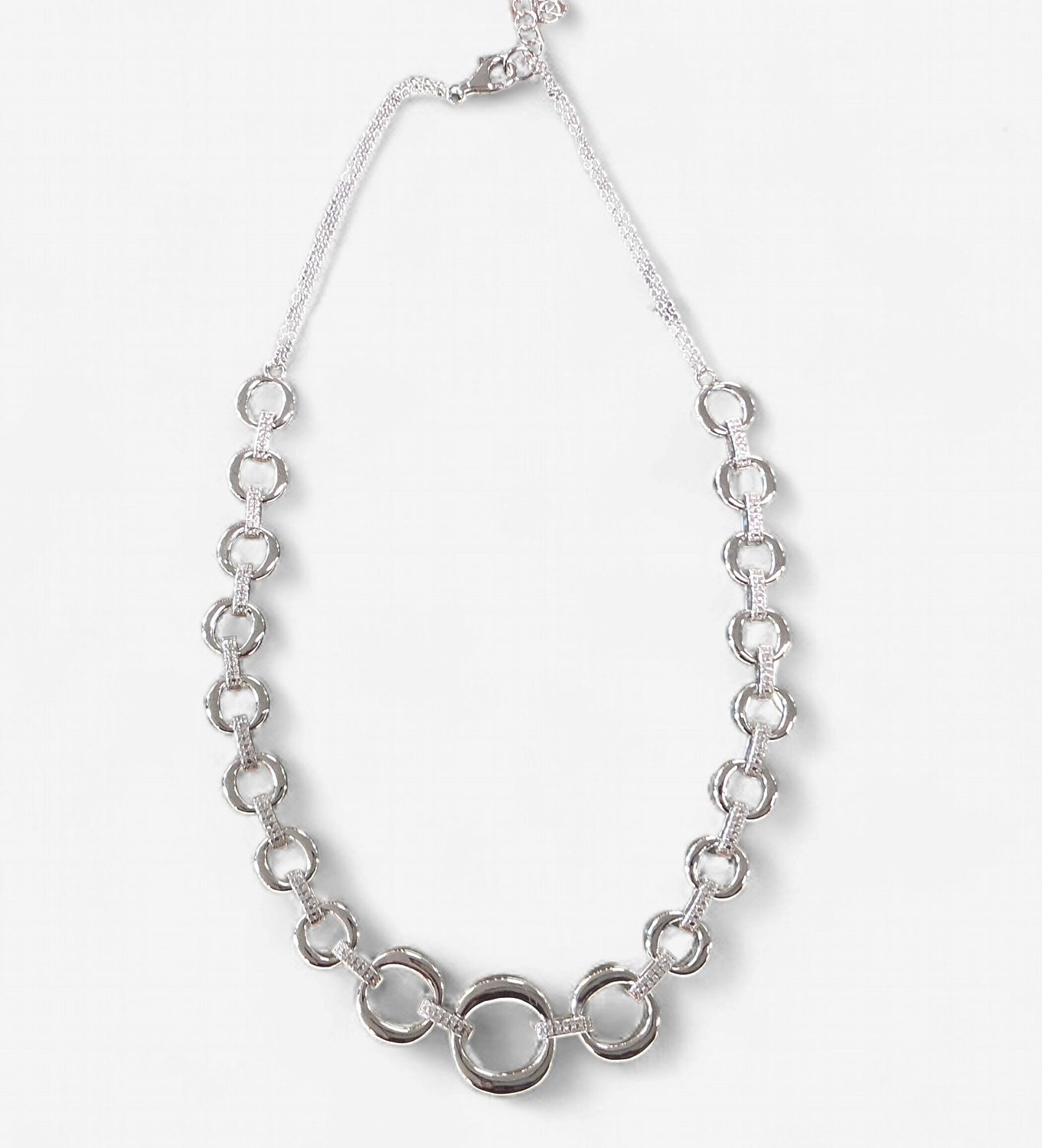 Sterling Silver Micro Pave CZ Circle Link Necklace
