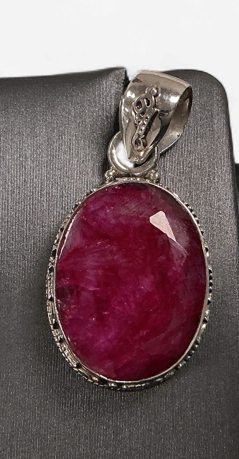 Sterling Silver Oval Ruby Pendant