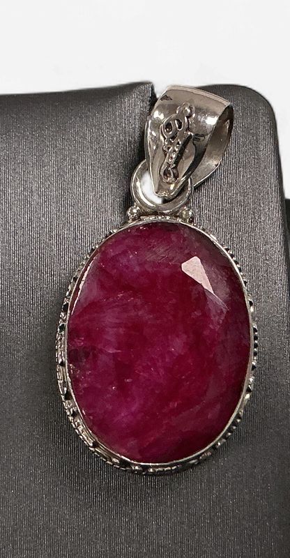 Sterling Silver Oval Ruby Pendant
