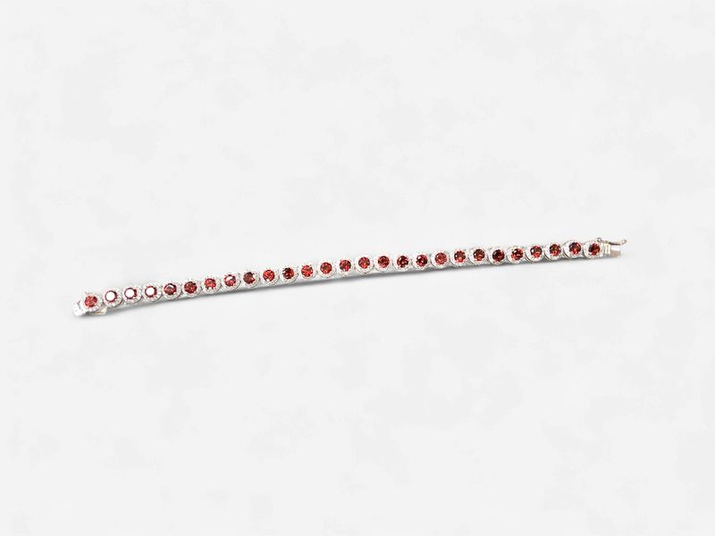 Sterling Silver Garnet &amp; CZ Bracelet