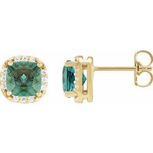 14K Yellow Gold Lab-Grown Alexandrite &amp; .06 CTW Natural Diamond Halo-Style Earrings