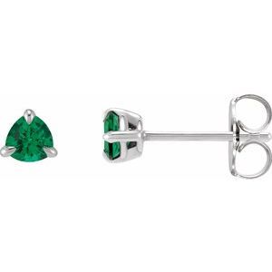 14K White Gold 3.5 mm Natural Emerald Stud Earrings