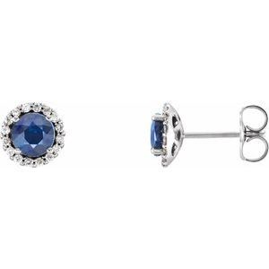 14K White Gold 5 mm Natural Blue Sapphire &amp; 1/8 CTW Natural Diamond Earrings