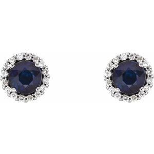14K White Gold 5 mm Natural Blue Sapphire &amp; 1/8 CTW Natural Diamond Earrings