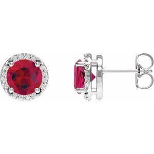 Sterling Silver Lab-Grown Ruby &amp; .05 CTW Natural Diamond Halo-Style Earrings