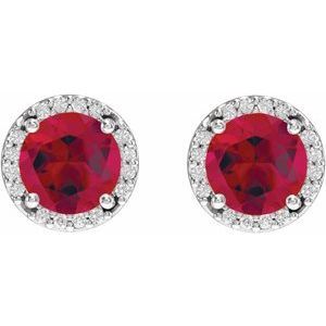 Sterling Silver Lab-Grown Ruby &amp; .05 CTW Natural Diamond Halo-Style Earrings