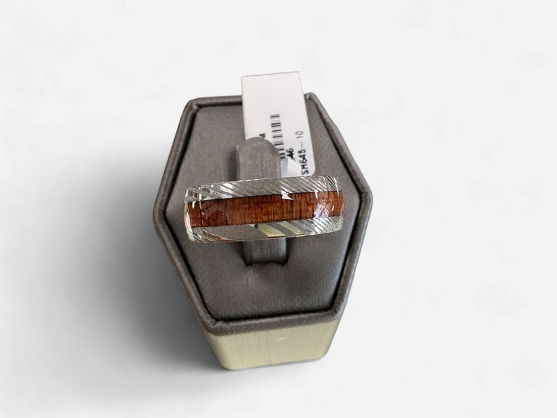 Chisel Damascus Steel Polished with Sapele Wood Inlay 8mm Band