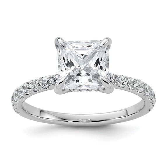 14k White Gold Lab Grown 2 1/2 ct Certified Princess Cut Engagement Ring