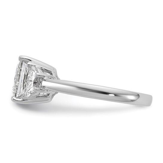 14k White Gold 3 1/8 carat Certified Lab Grown Diamond VS/SI+ G+ Princess and Half Moon Complete Three Stone Engagement Ring