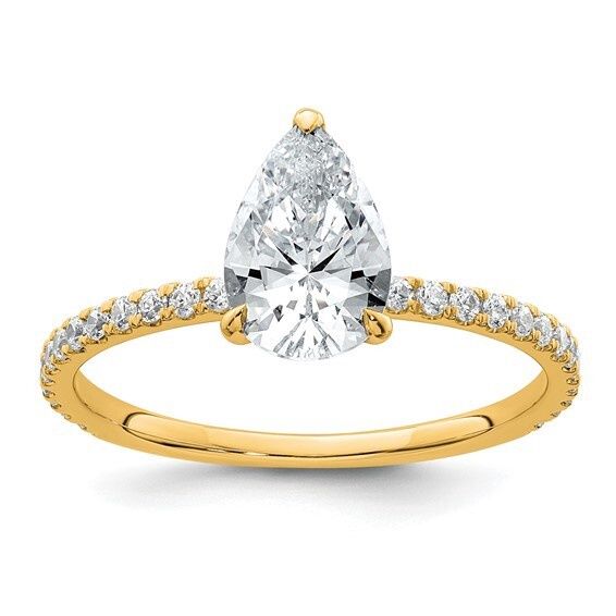 14k Yellow Gold 1ct Pear Shaped Lab Grown Diamond Ring with Diamond Accents