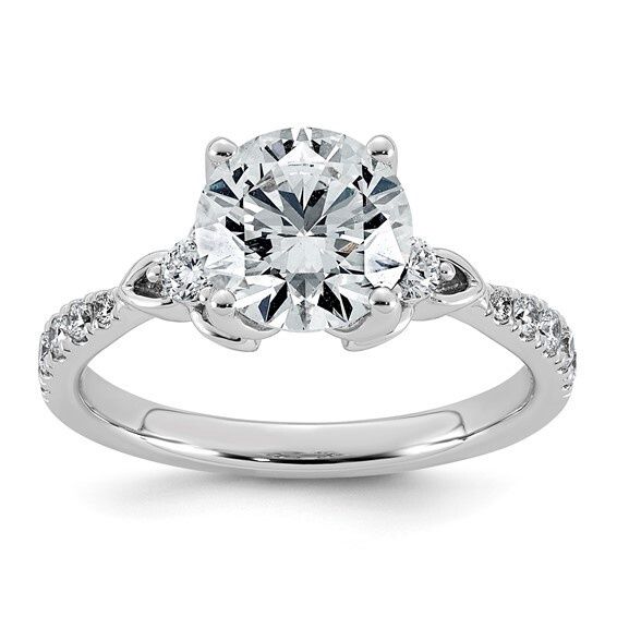 14k White Gold 2 1/3 tdw w/ 2ct Lab Grown Round Center Engagement Ring with Diamond Sides