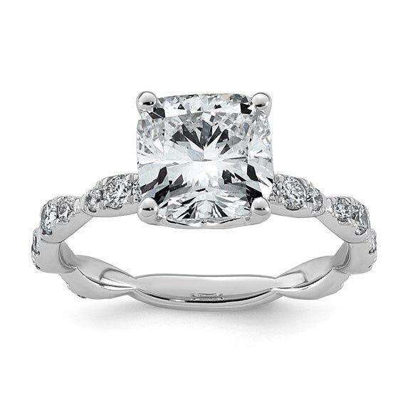 14k White Gold 3ct tdw Engagement Ring w/ 2 1/2 ct Lab Grown Cushion Center Stone