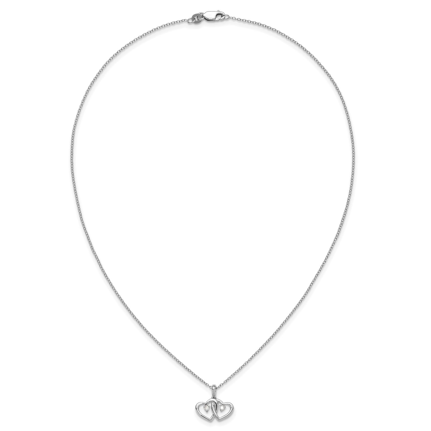 Sterling Silver Diamond Double Heart Pendant Necklace