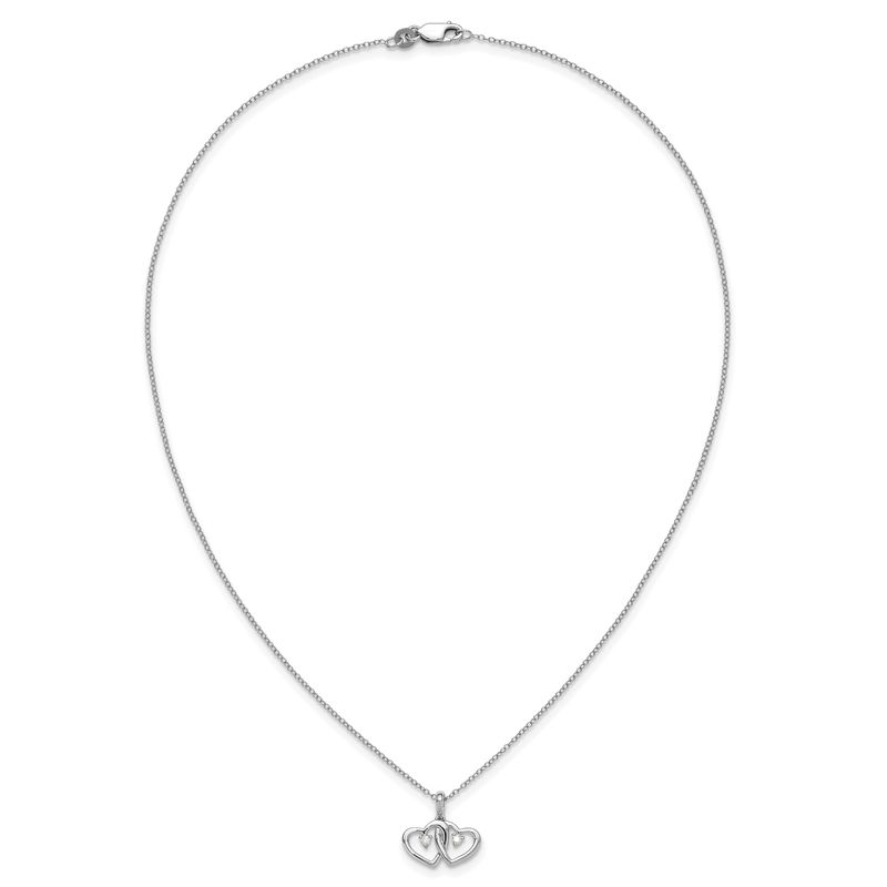 Sterling Silver Diamond Double Heart Pendant Necklace