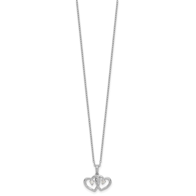 Sterling Silver Diamond Double Heart Pendant Necklace