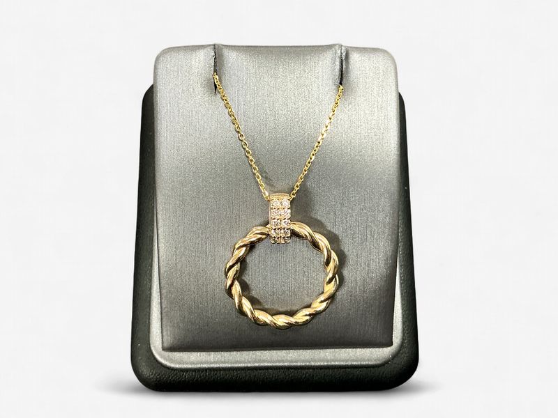 14k Yellow Gold 1/4 Lab Grown Diamond Rope Circle Pendant