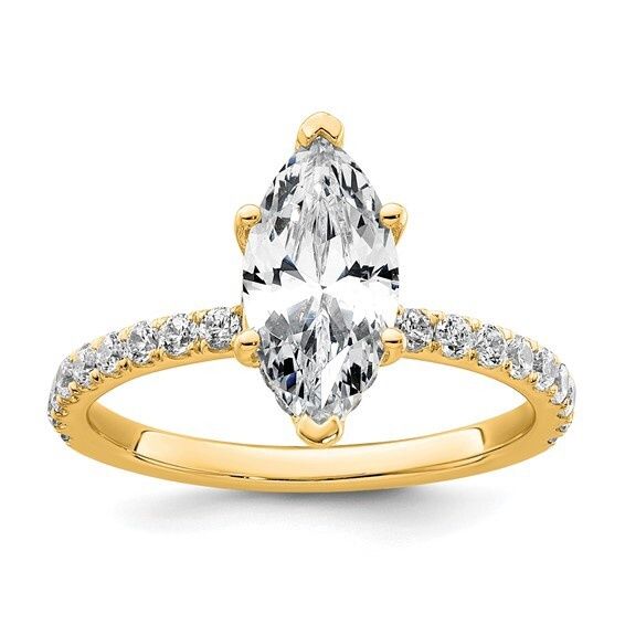 14k Yellow Gold 2 5/8ct Certified Lab Grown Diamond VS/SI+ G+ Marquise Solitaire with Flair Engagement Ring