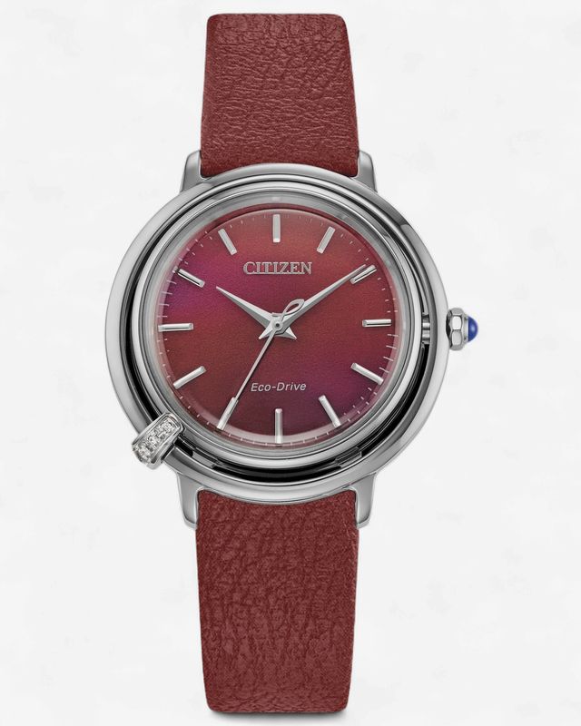 Citizen L Arcly Stainless Steel Ladies Eco-Drive Watch w/ Deep Red Apple Leather Strap