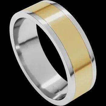 14K White/Yellow Gold 6 mm Stepped-Edge Inlay Flat Band Size 9.5
