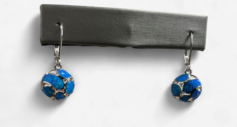 Sterling Silver Blue Opal Lever Back Earrings