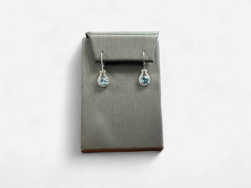 Sterling Silver Aquamarine Lever Back Earrings with CZ Accents