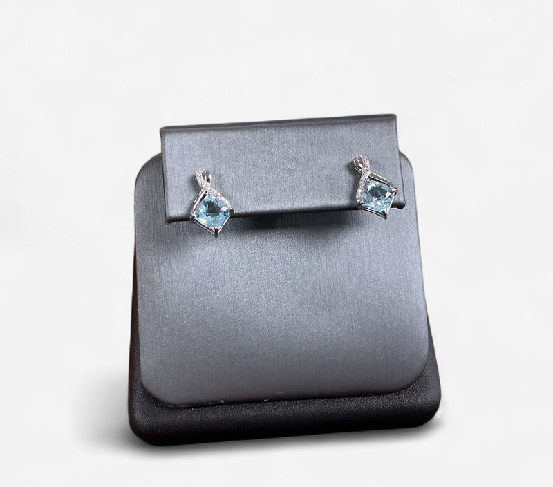 Sterling Silver Aquamarine Twist Style Earring with CZ Accents