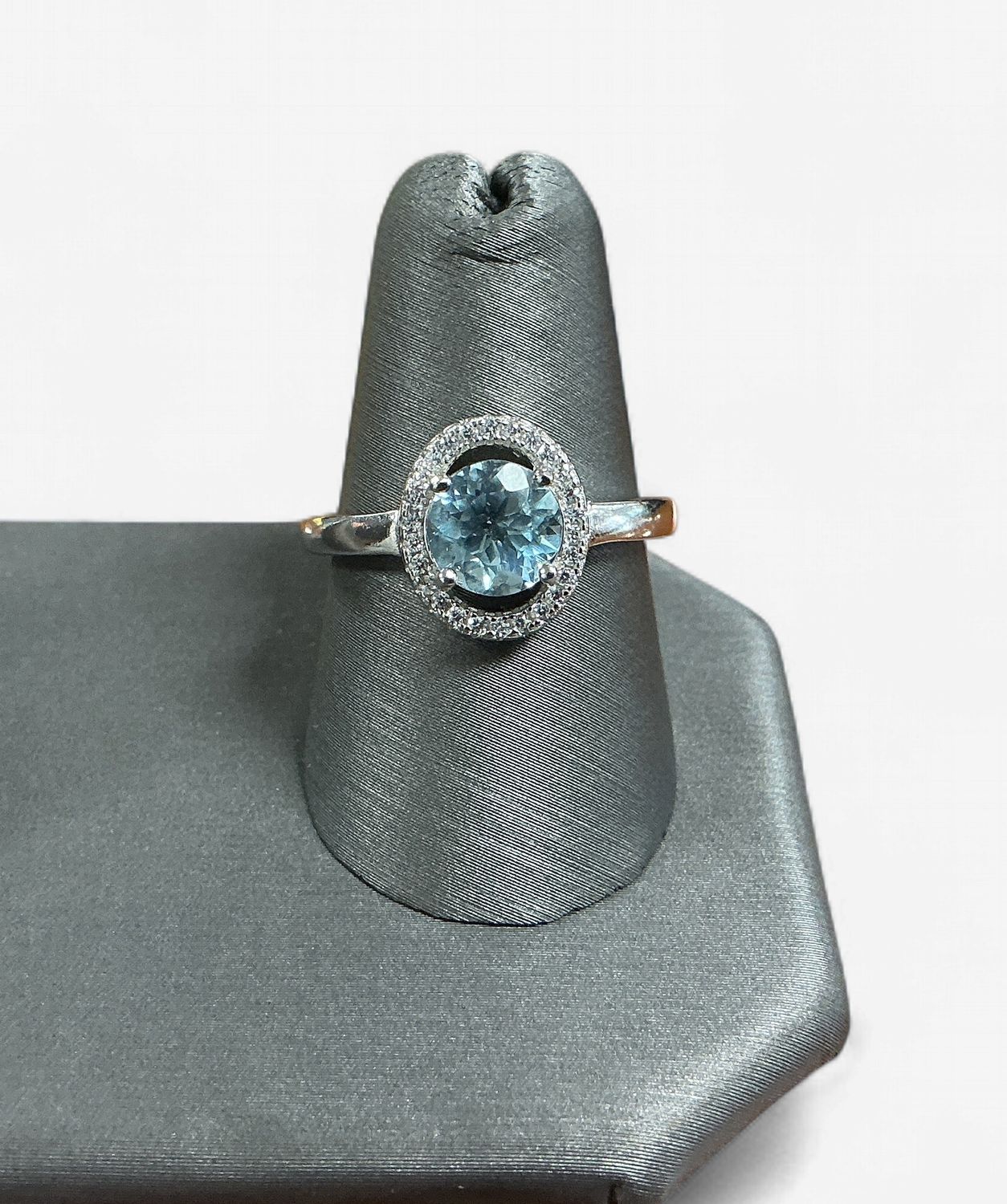 Sterling Silver Round Blue Topaz and CZ accented Ring