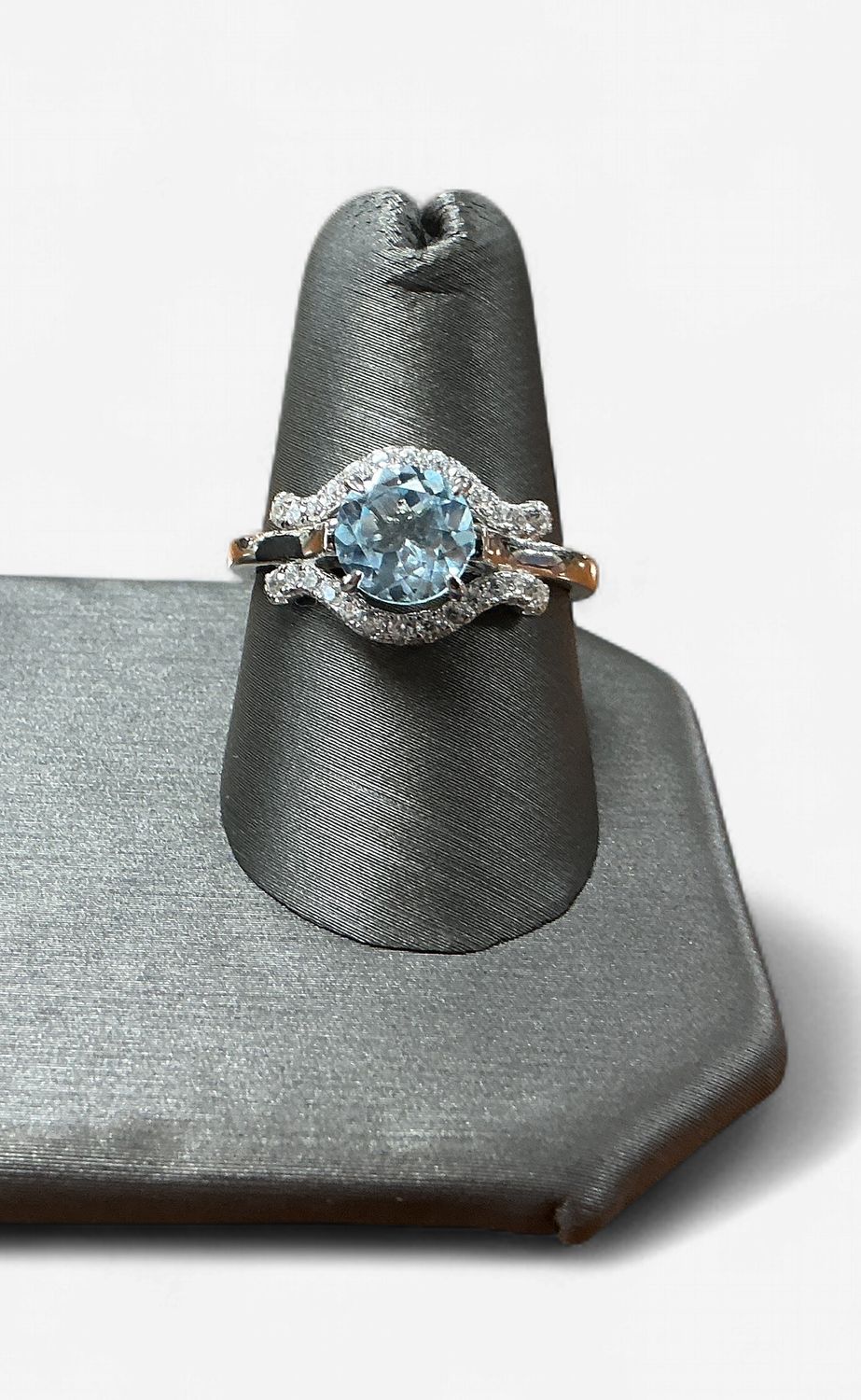 Sterling Silver Aquamarine Ring with CZ Accents