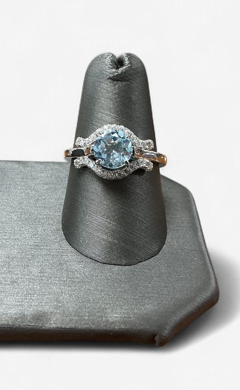 Sterling Silver Aquamarine Ring with CZ Accents