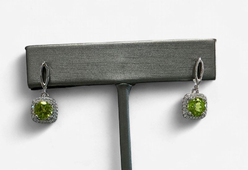 Sterling Silver Peridot Fashion Earrings w CZ Accents