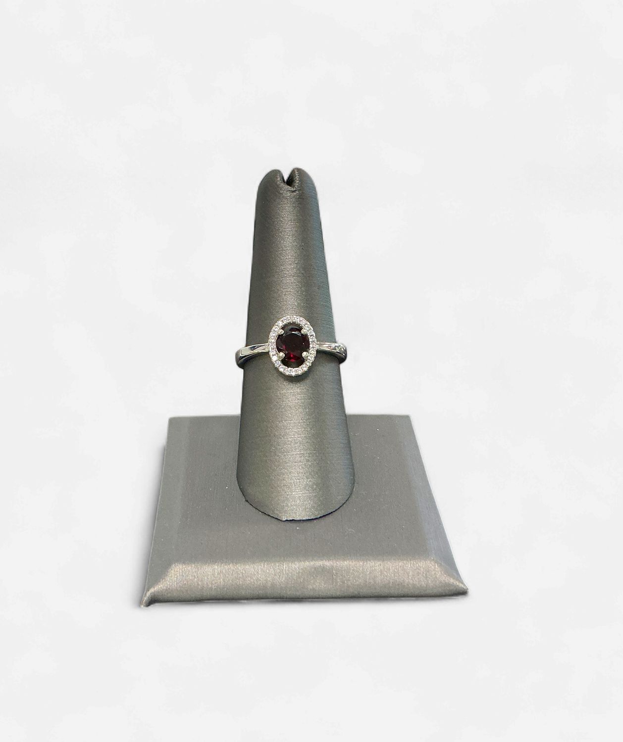Sterling Silver Garnet Stone Ring with CZ Accents