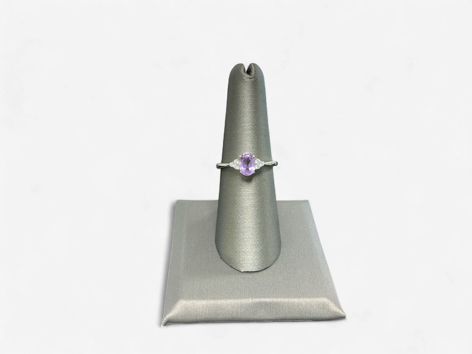 Sterling Silver Oval Amethyst and CZ Ring