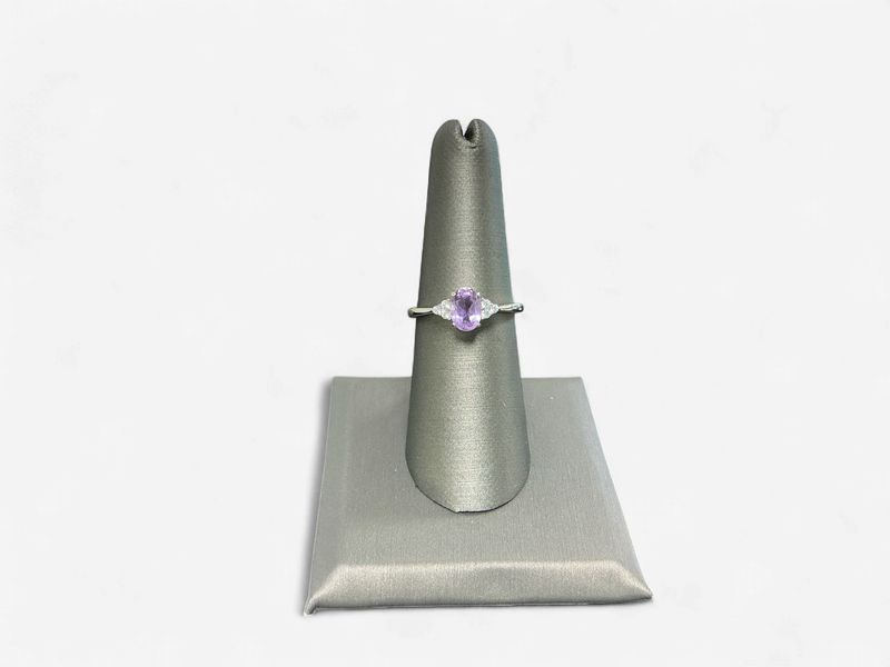 Sterling Silver Oval Amethyst and CZ Ring
