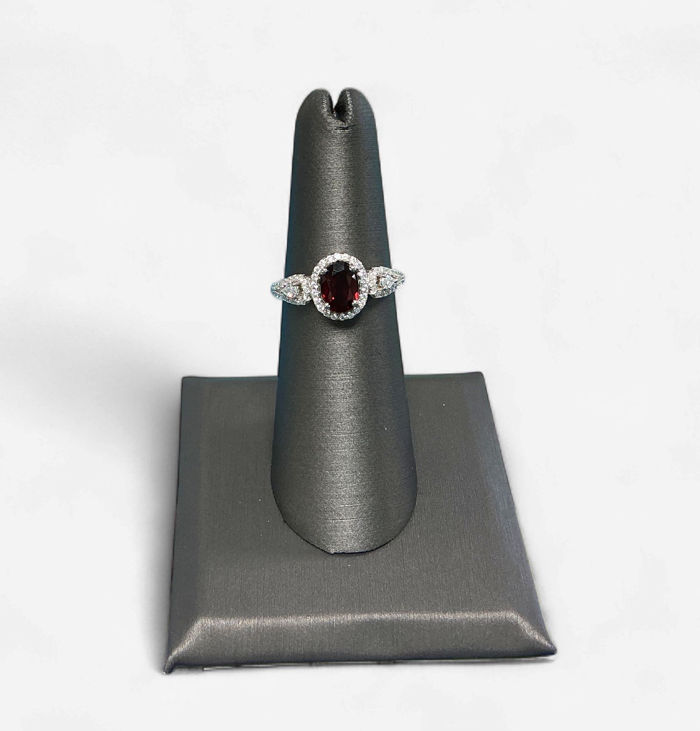 Sterling Silver Oval Garnet Ring with CZ Accents