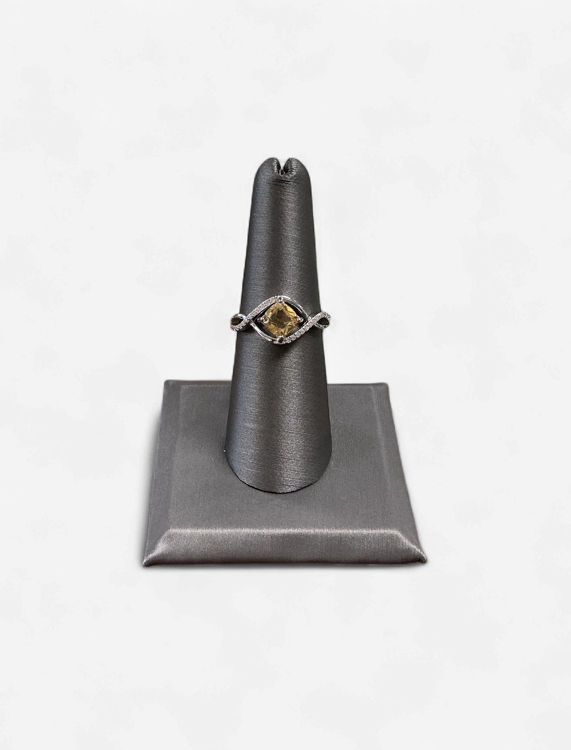 Sterling Silver Cushion Shaped Citrine Ring with CZ Accents