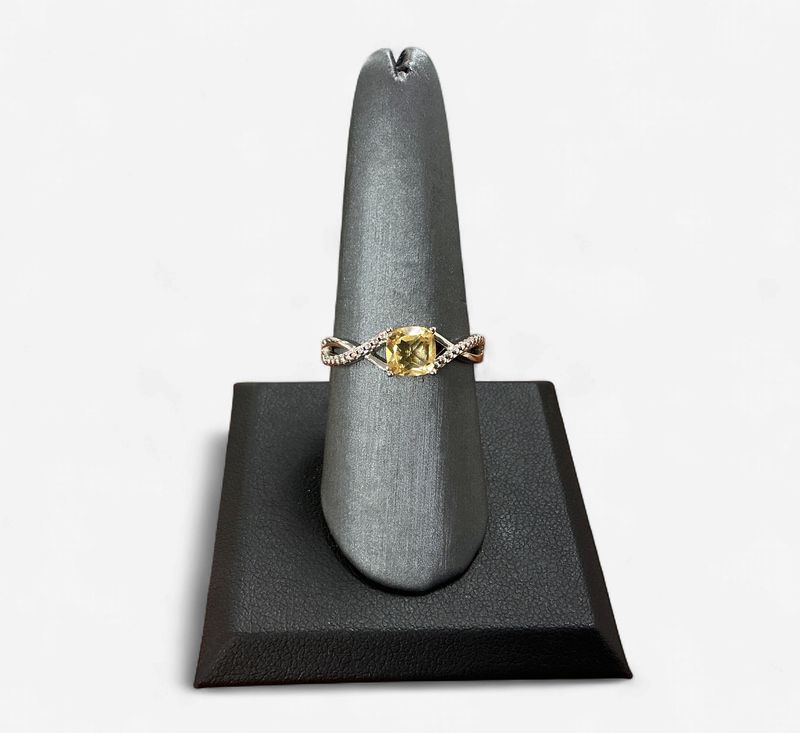 Sterling Silver Cushion Cut Citrine and CZ Ring