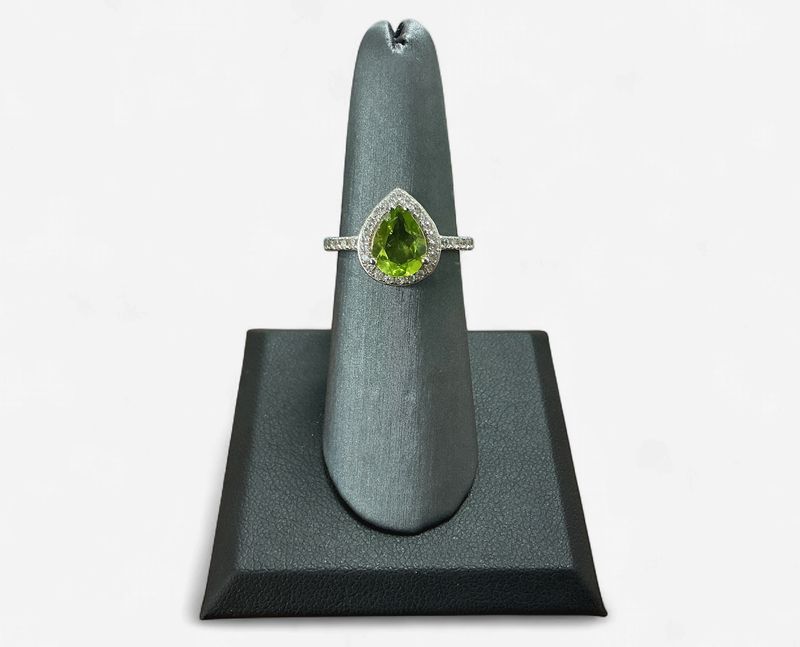 Sterling Sliver Pear Shape Peridot and CZ Fashion Ring
