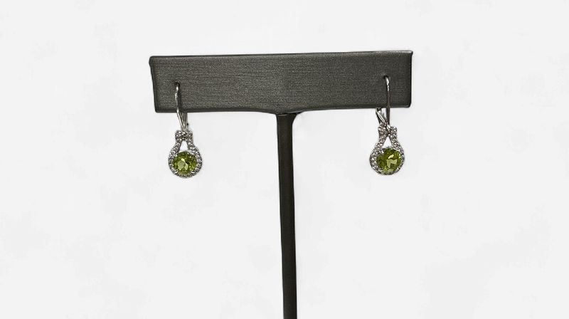 Sterling Sliver Peridot Lever back earring w/accent stones