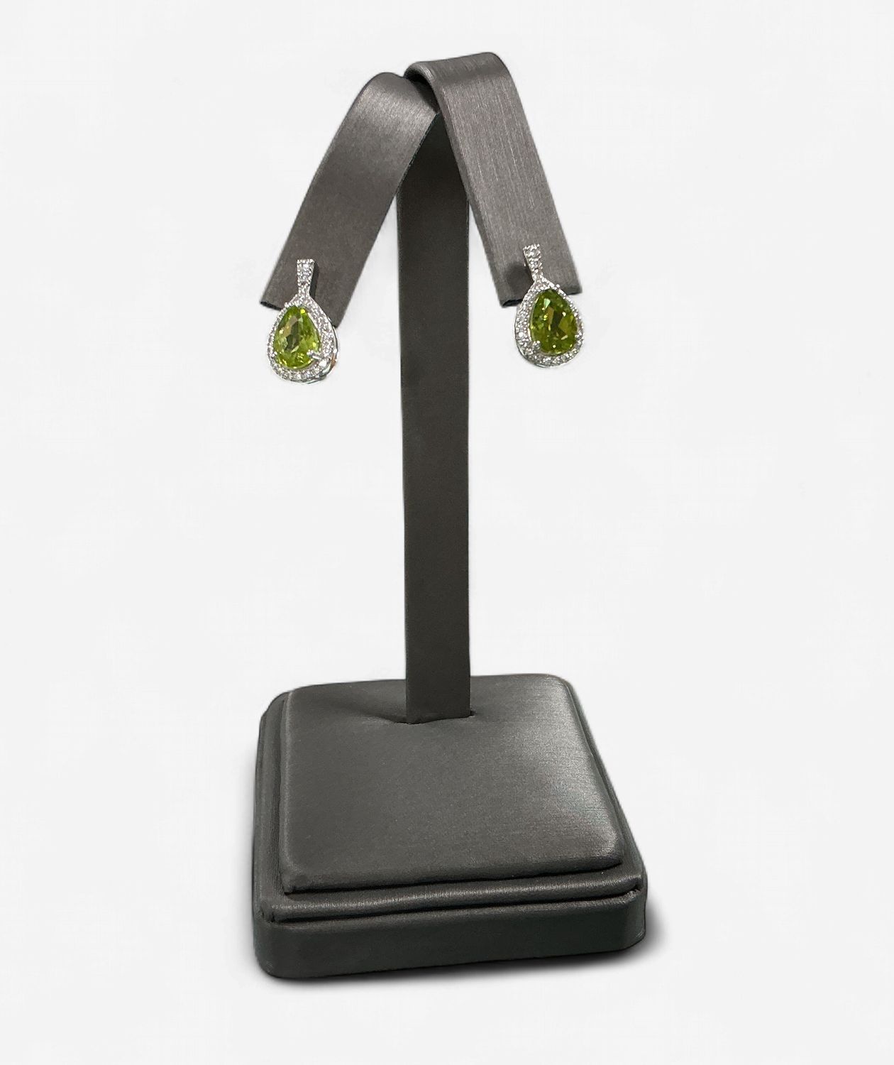 Sterling Silver Pear Shaped Peridot Earrings with CZ Accents